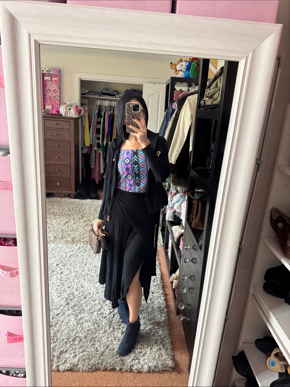 GAP Black Asymmetrical Midi Skirt with Wrap Detail